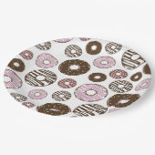 Donuts, roze donuts, bruine donuts papieren bordje (Gekanteld)