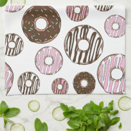 Donuts, roze donuts, bruine donuts theedoek