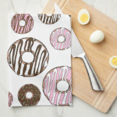 Donuts, roze donuts, bruine donuts theedoek (Quarter Fold)
