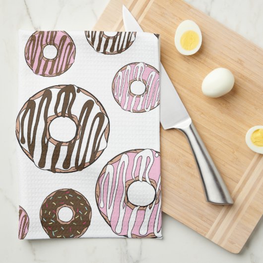 Donuts, roze donuts, bruine donuts theedoek (Quarter Fold)