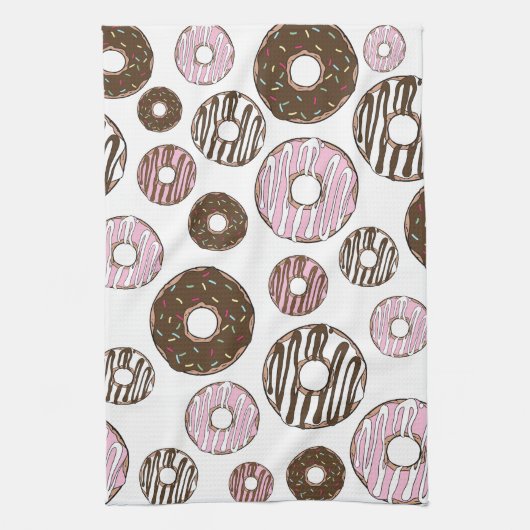 Donuts, roze donuts, bruine donuts theedoek (Verticaal)