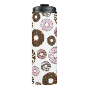 Donuts, roze donuts, bruine donuts thermosbeker