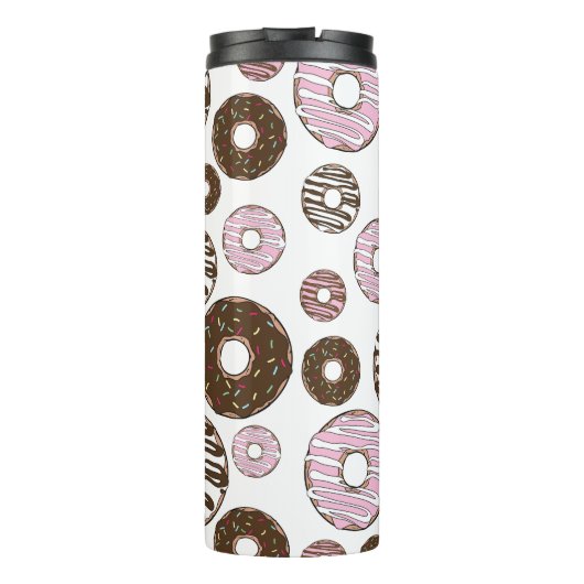 Donuts, roze donuts, bruine donuts thermosbeker (Achterkant)