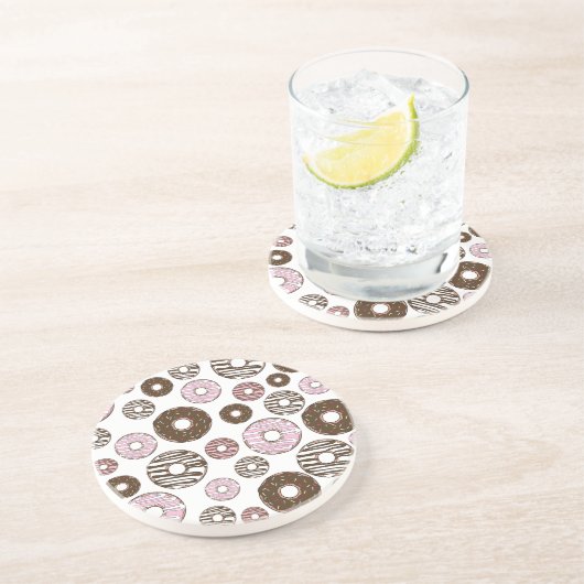 Donuts, roze donuts, bruine donuts zandsteen onderzetter (Zijkant)