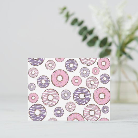 Donuts, roze donuts, Paarse donuts Briefkaart (Staand voorkant)