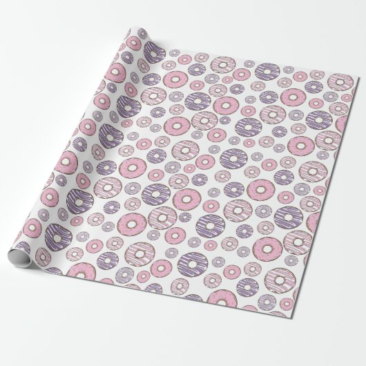 Donuts, roze donuts, Paarse donuts Cadeaupapier (Uitgerold)