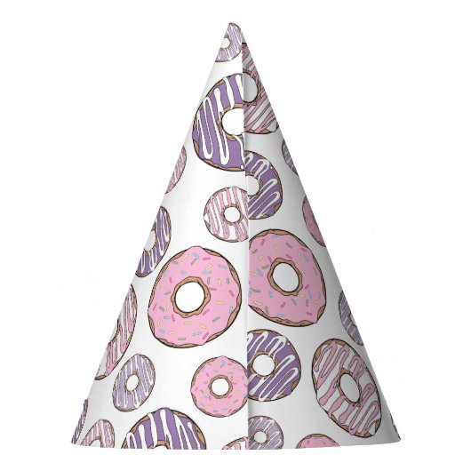 Donuts, roze donuts, Paarse donuts Feesthoedjes (Achterkant)