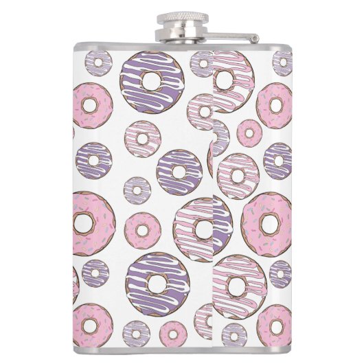 Donuts, roze donuts, Paarse donuts Heupfles (Achterkant)