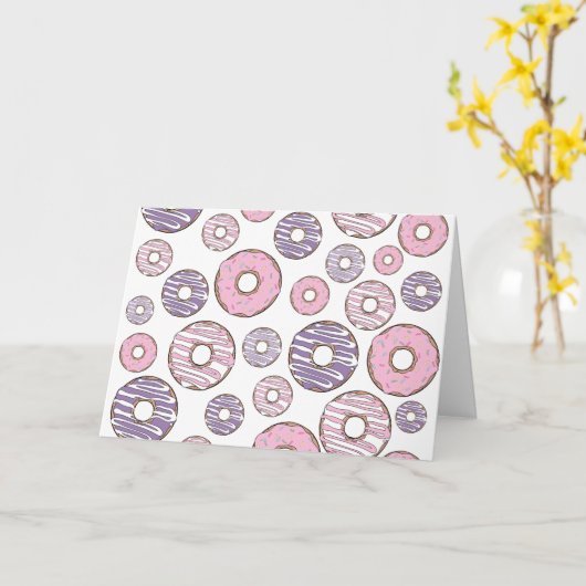 Donuts, roze donuts, Paarse donuts Kaart (Gele Bloem)