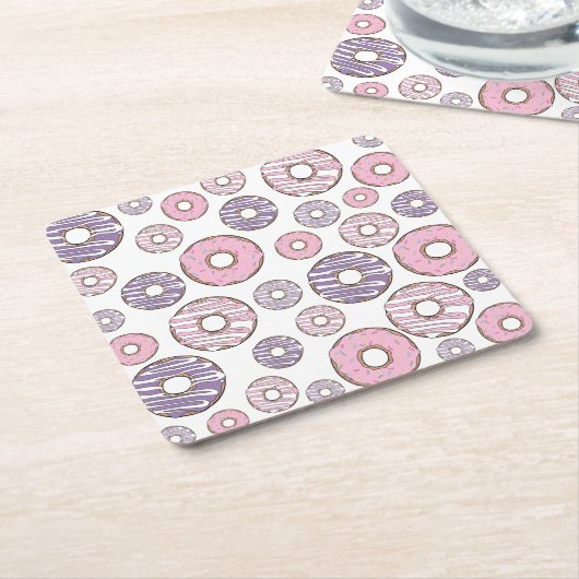 Donuts, roze donuts, Paarse donuts Kartonnen Onderzetters (Schuin)