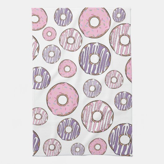 Donuts, roze donuts, Paarse donuts Theedoek (Verticaal)