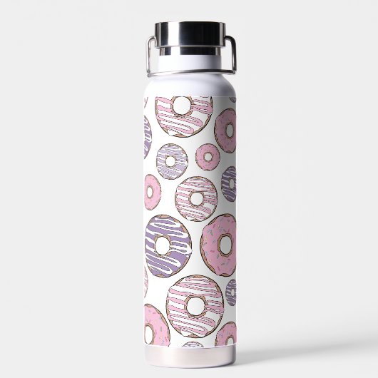 Donuts, roze donuts, Paarse donuts Waterfles (Achterkant)