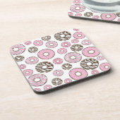 Donuts, roze donuts, witte donuts bier onderzetter (Linkerzijde)