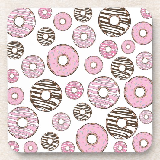 Donuts, roze donuts, witte donuts bier onderzetter (Voorkant)