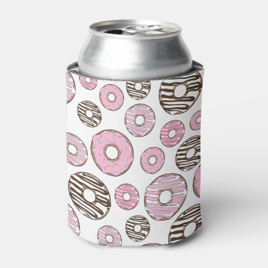 Donuts, roze donuts, witte donuts blikjeskoeler (Blikje Voorkant)