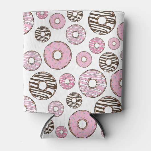 Donuts, roze donuts, witte donuts blikjeskoeler (Voorkant)