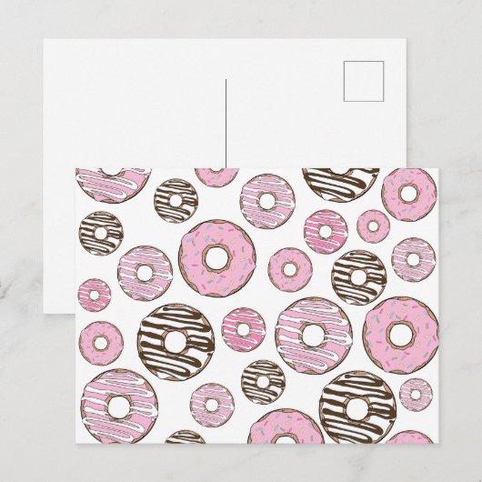 Donuts, roze donuts, witte donuts briefkaart (Voorkant / Achterkant)