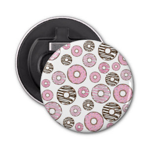 Donuts, roze donuts, witte donuts button flesopener