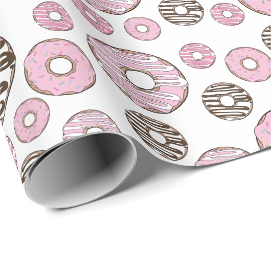 Donuts, roze donuts, witte donuts cadeaupapier (Rol Hoek)