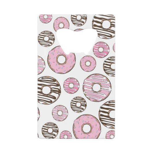 Donuts, roze donuts, witte donuts creditkaart flessenopener (Voorkant)
