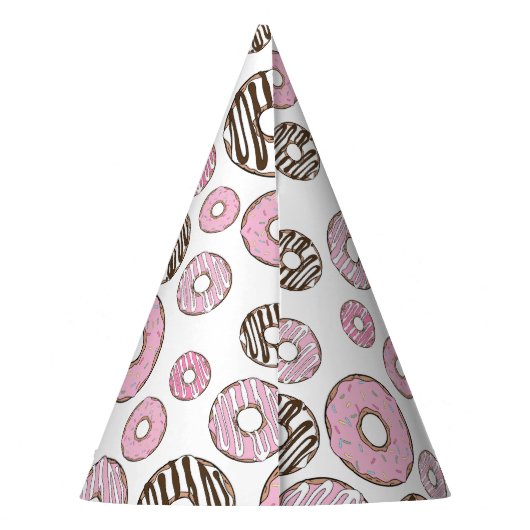 Donuts, roze donuts, witte donuts feesthoedjes (Achterkant)