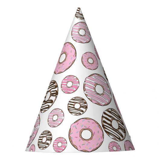 Donuts, roze donuts, witte donuts feesthoedjes (Voorkant)