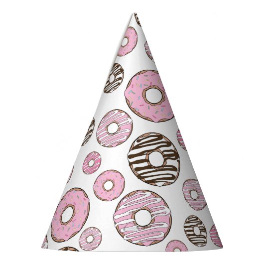 Donuts, roze donuts, witte donuts feesthoedjes (Links)