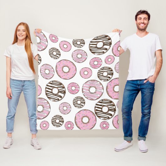 Donuts, roze donuts, witte donuts fleece deken (In situ)