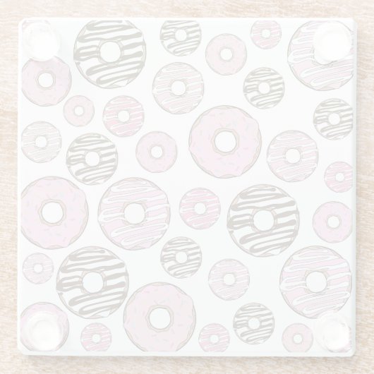Donuts, roze donuts, witte donuts glazen onderzetter (Achterkant)