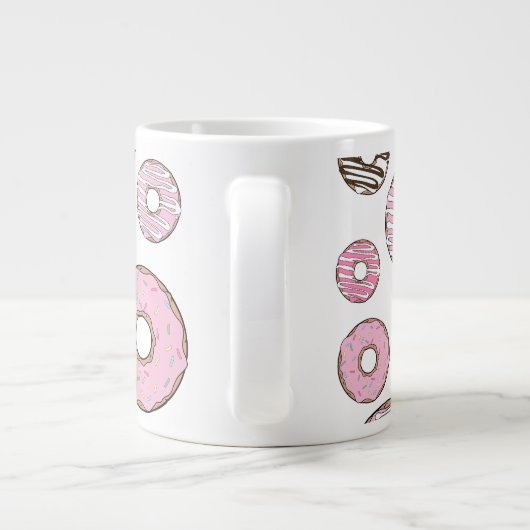 Donuts, roze donuts, witte donuts grote koffiekop (Achterkant)