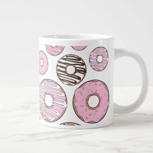 Donuts, roze donuts, witte donuts grote koffiekop (Rechts)