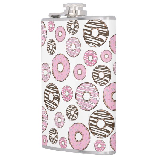 Donuts, roze donuts, witte donuts heupfles (Links)