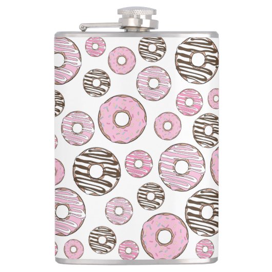 Donuts, roze donuts, witte donuts heupfles (Voorkant)