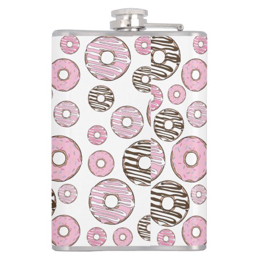 Donuts, roze donuts, witte donuts heupfles (Achterkant)