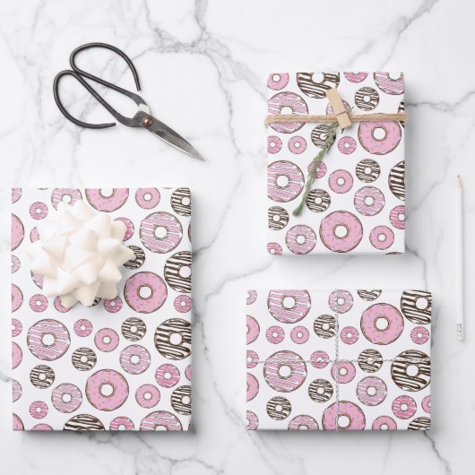 Donuts, roze donuts, witte donuts inpakpapier vel (Voorkant)