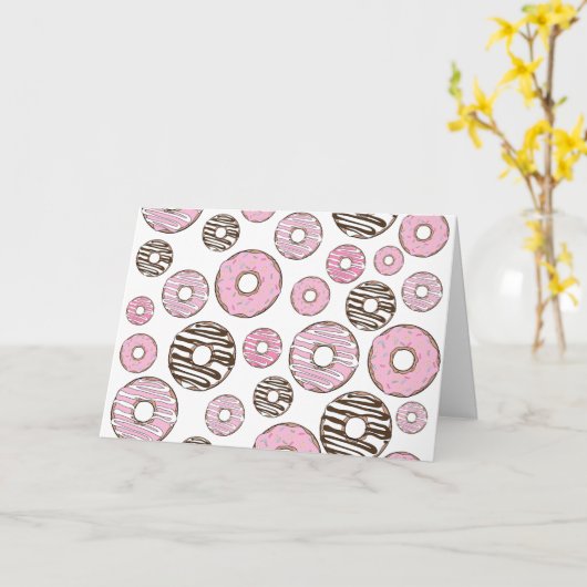 Donuts, roze donuts, witte donuts kaart (Gele Bloem)