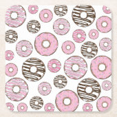 Donuts, roze donuts, witte donuts kartonnen onderzetters (Voorkant)