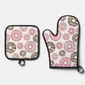 Donuts, roze donuts, witte donuts ovenwant & pannenlap set (Voorkant)