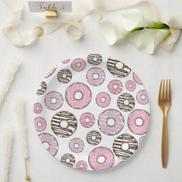 Donuts, roze donuts, witte donuts papieren bordje