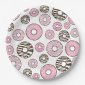 Donuts, roze donuts, witte donuts papieren bordje (Voorkant)