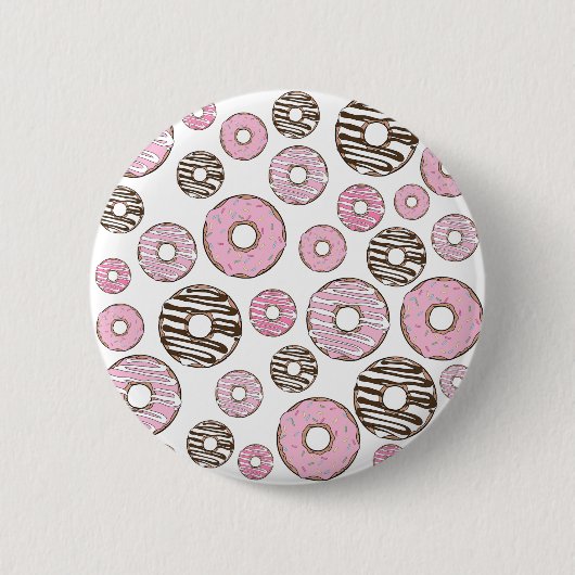 Donuts, roze donuts, witte donuts ronde button 5,7 cm (Voorkant)
