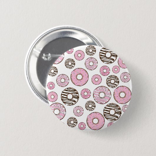 Donuts, roze donuts, witte donuts ronde button 5,7 cm (Voorkant /achterkant)