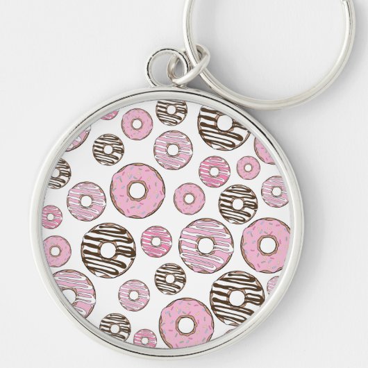 Donuts, roze donuts, witte donuts sleutelhanger (Voorkant)