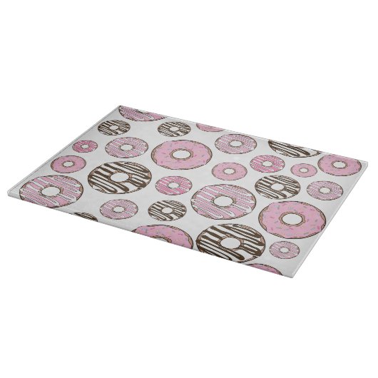 Donuts, roze donuts, witte donuts snijplank (Hoek)