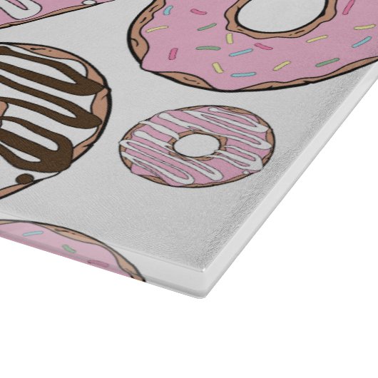 Donuts, roze donuts, witte donuts snijplank (Hoek)
