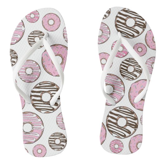 Donuts, roze donuts, witte donuts teenslippers (Voetbed)