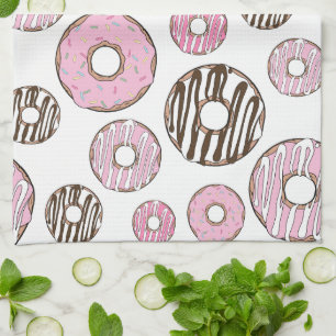 Donuts, roze donuts, witte donuts theedoek