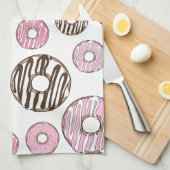 Donuts, roze donuts, witte donuts theedoek (Quarter Fold)