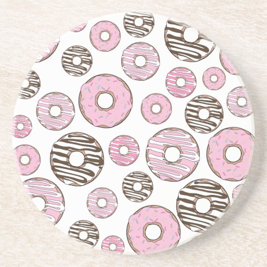Donuts, roze donuts, witte donuts zandsteen onderzetter (Voorkant)