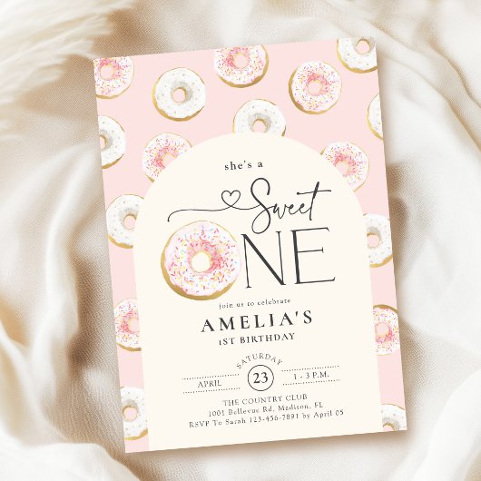 Donuts Roze Zoete Eén 1e Verjaardag Kaart